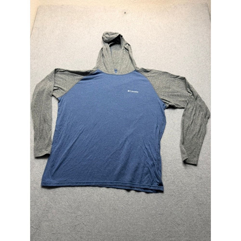 Columbia Omni-Wick Hoodie Mens XL Blue Grey Heather Raglan Long Sleeve Shirt